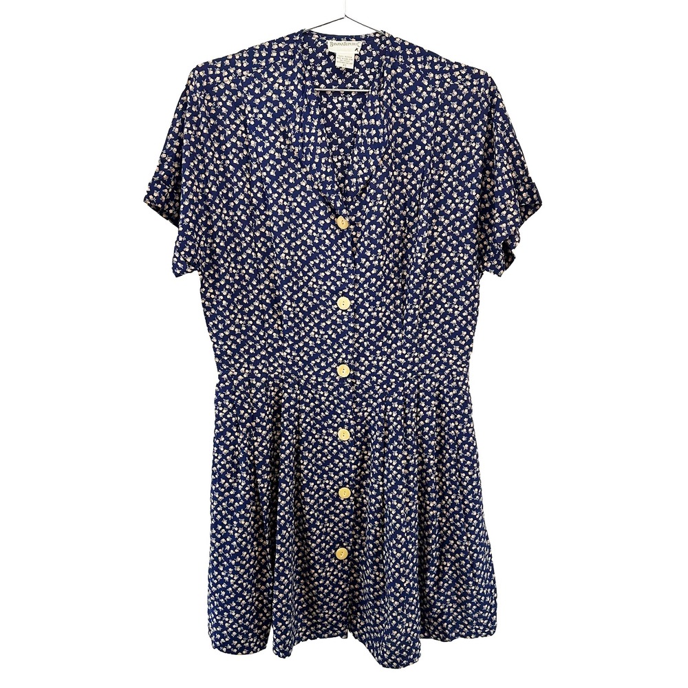 BANANA REPUBLIC VTG Cottagecore Floral Shirt Shift Dress • XS • blue pink 90's